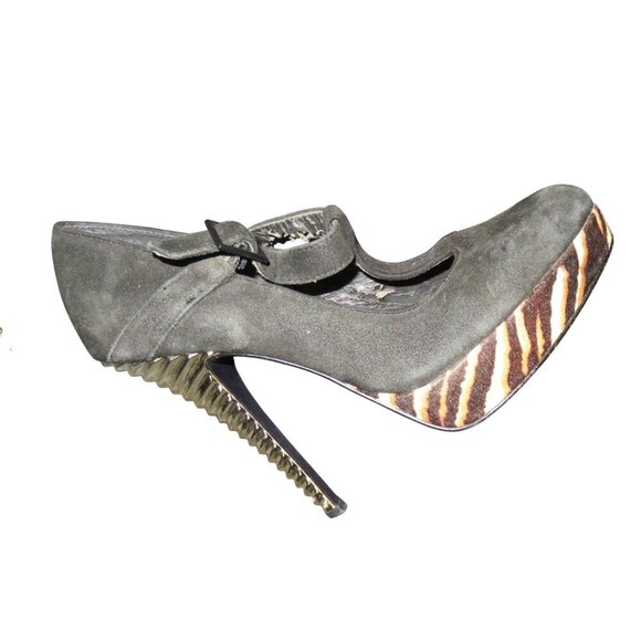 RACHEL ROY Kirstyn Black Suede T-Strap with Tiger Stripe Platform Screw Heels 7 - Picture 6 of 12